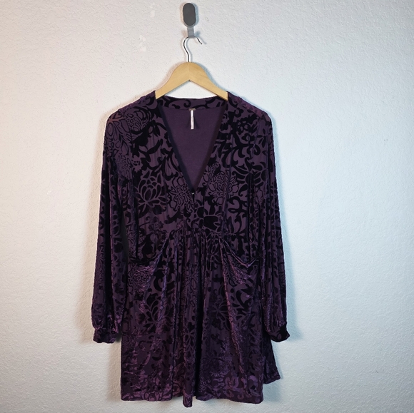 Free People All Night Long Velvet BurnoutDress Whimsigoth Boho Purple S NWOT - Picture 4 of 12